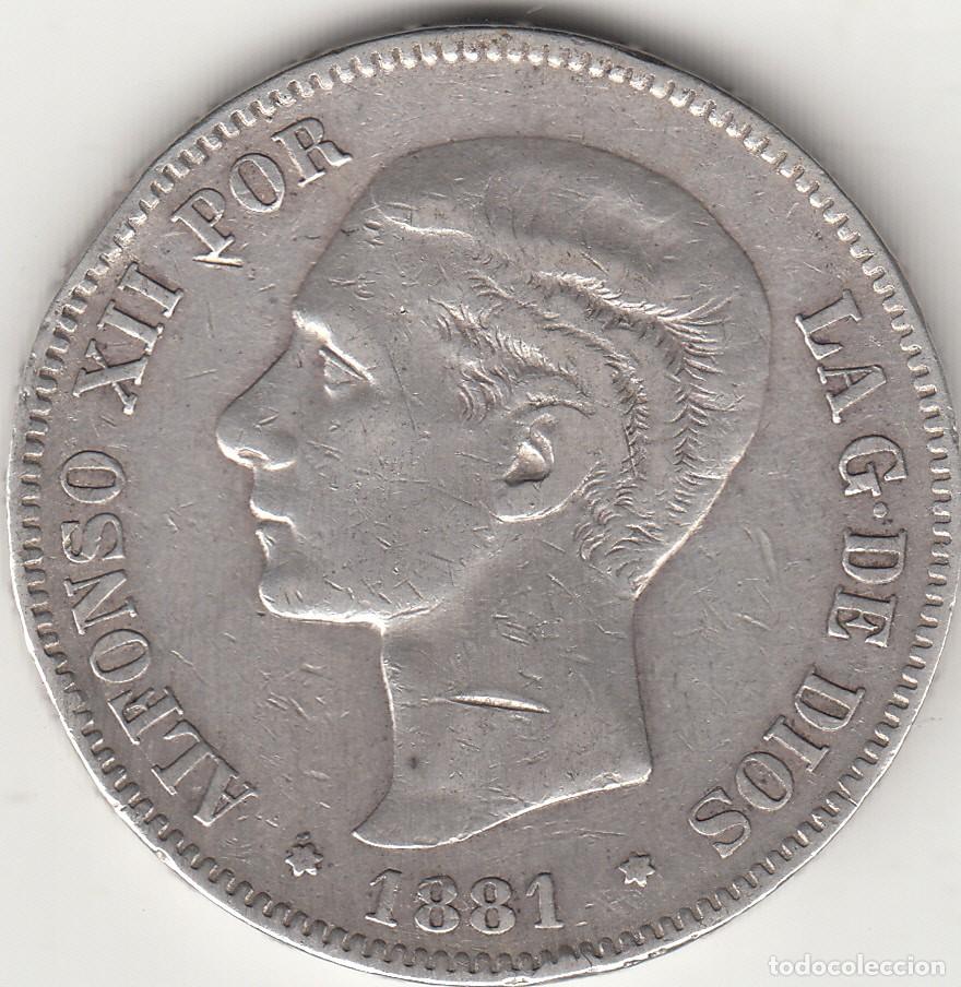 Monedas de Espa&ntilde;a: ALFONSO XII: 5 PESETAS 1881 MSM - ESTRELLAS 18-XX / PLATA 900