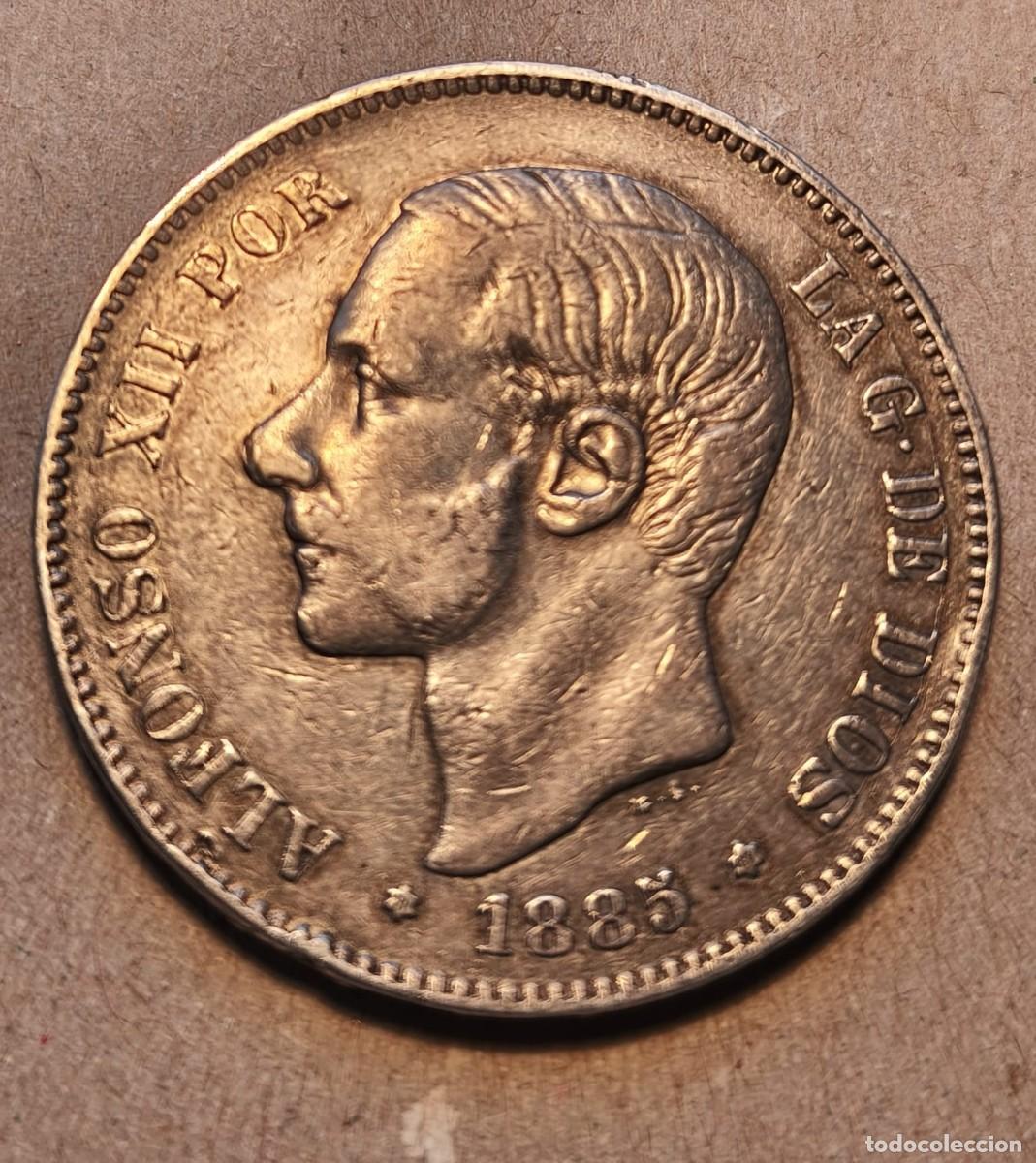 Monedas de Espa&ntilde;a: Moneda de plata antigua 1885, 5 pts, un duro de Alfonso XII