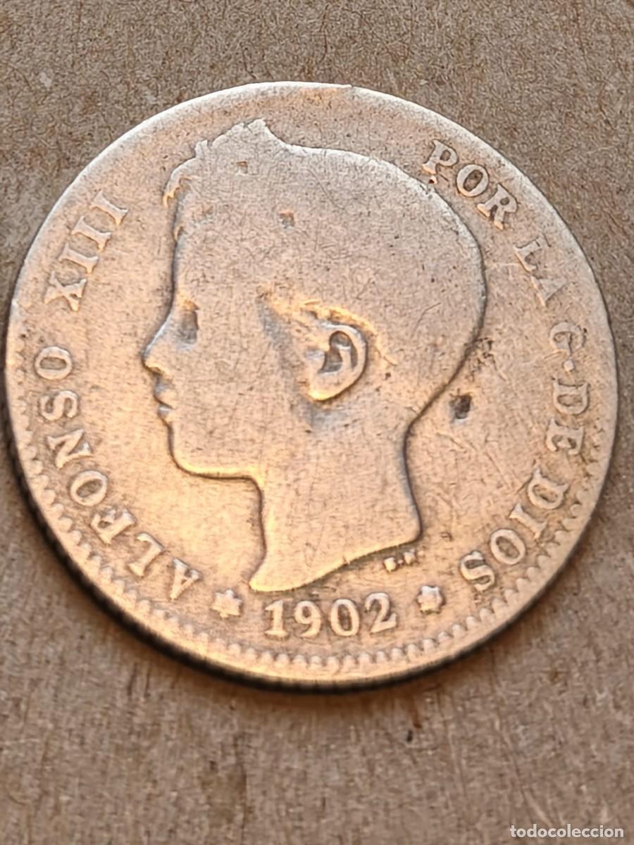 Monedas de Espa&ntilde;a: Moneda de plata antigua 1902, 1 pta, Alfonso XIII, tup&eacute;