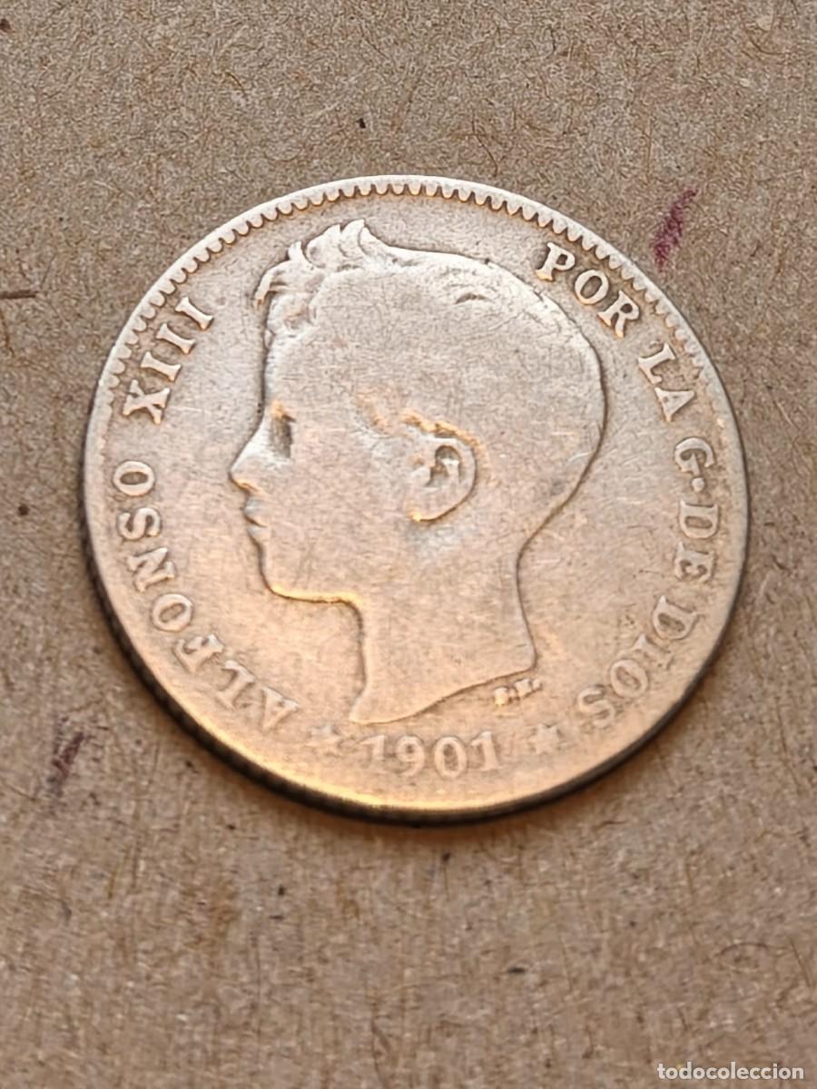 Monedas de Espa&ntilde;a: Moneda de plata antigua 1901, 1 pta, Alfonso XIII, tup&eacute;