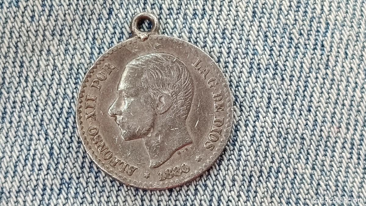 Monedas de Espa&ntilde;a: ANTIGUO COLGANTE MONEDA DE PLATA ALFONSO XII 50 CENTIMOS A&Ntilde;O 1880