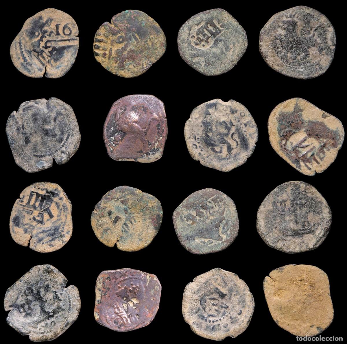Monedas de Espa&ntilde;a: 17th-Century Spanish Copper Counterstamps (Spanish Cob), 8 Coins Lot