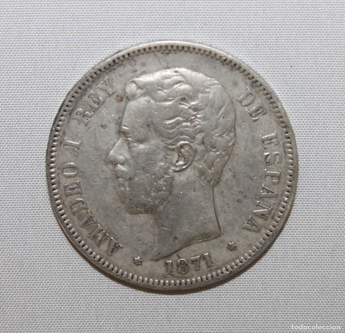 Monedas de Espa&ntilde;a: Moneda de 5 pesetas de plata Amadeo I. A&ntilde;o 1871. Estrellas 18 71. SD M. Espa&ntilde;a