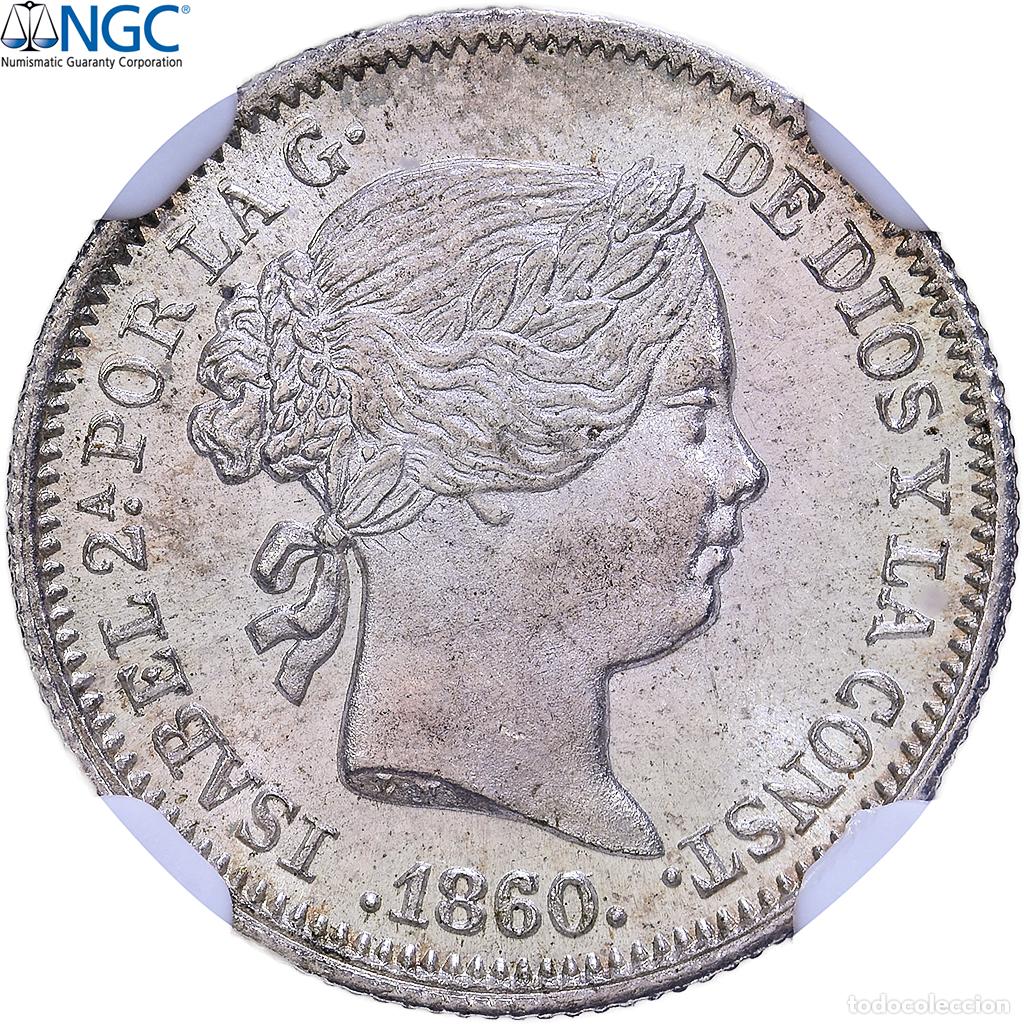 Monedas de Espa&ntilde;a: [#1548218] Espa&ntilde;a, Isabel II, 1 R&eacute;al, 1860, Madrid, Plata, NGC, MS66, KM:606