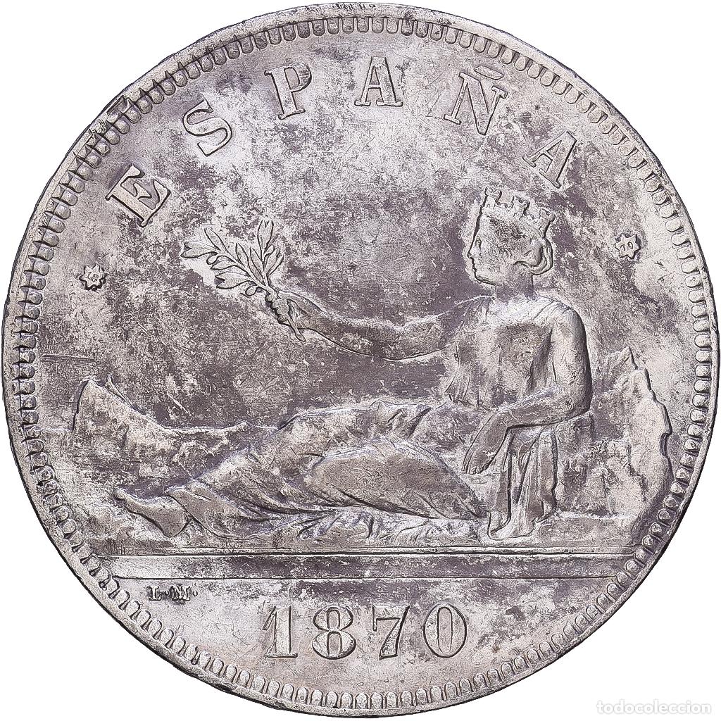Monedas de Espa&ntilde;a: [#1118354] Espa&ntilde;a, Provisional Government, 5 Pesetas, 1870, Madrid, Plata, BC+, KM:655