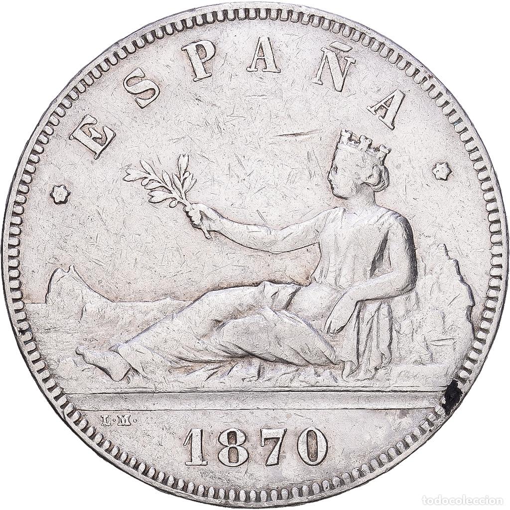 Monedas de Espa&ntilde;a: [#1118319] Espa&ntilde;a, Provisional Government, 5 Pesetas, 1870, Madrid, Plata, BC+, KM:655