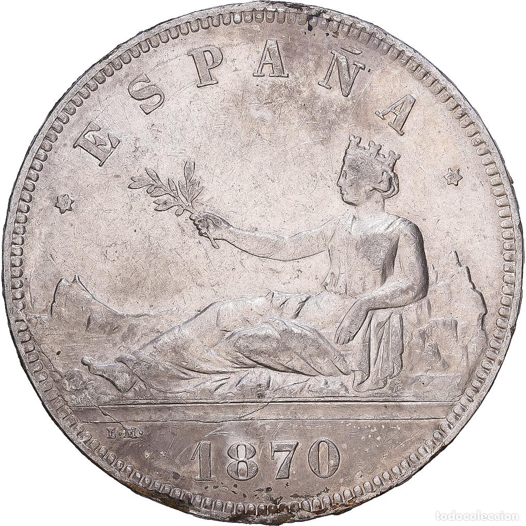 Monedas de Espa&ntilde;a: [#1118349] Espa&ntilde;a, Provisional Government, 5 Pesetas, 1870, Madrid, Plata, BC+, KM:655