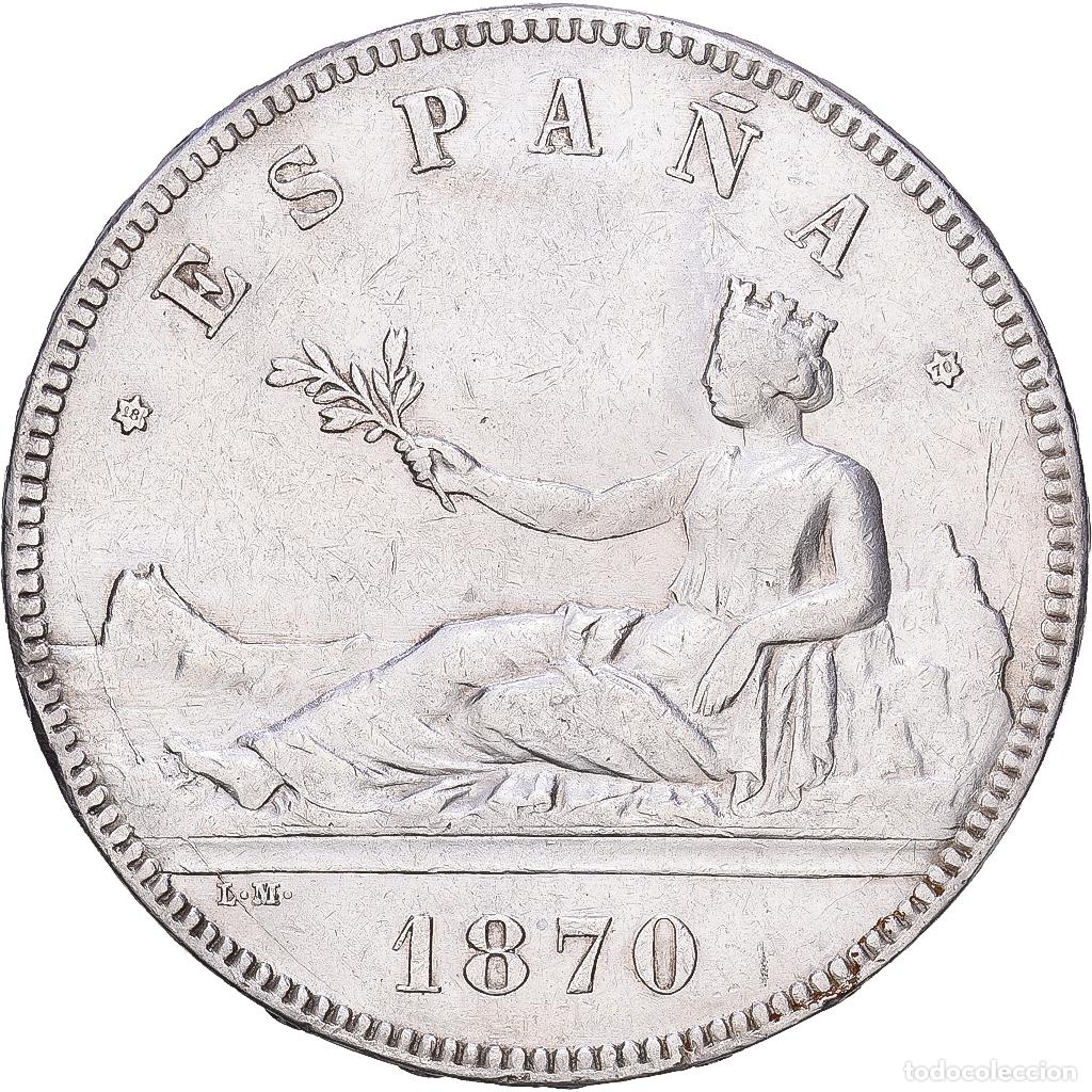Monedas de Espa&ntilde;a: [#1118318] Espa&ntilde;a, Provisional Government, 5 Pesetas, 1870, Madrid, Plata, BC+, KM:655
