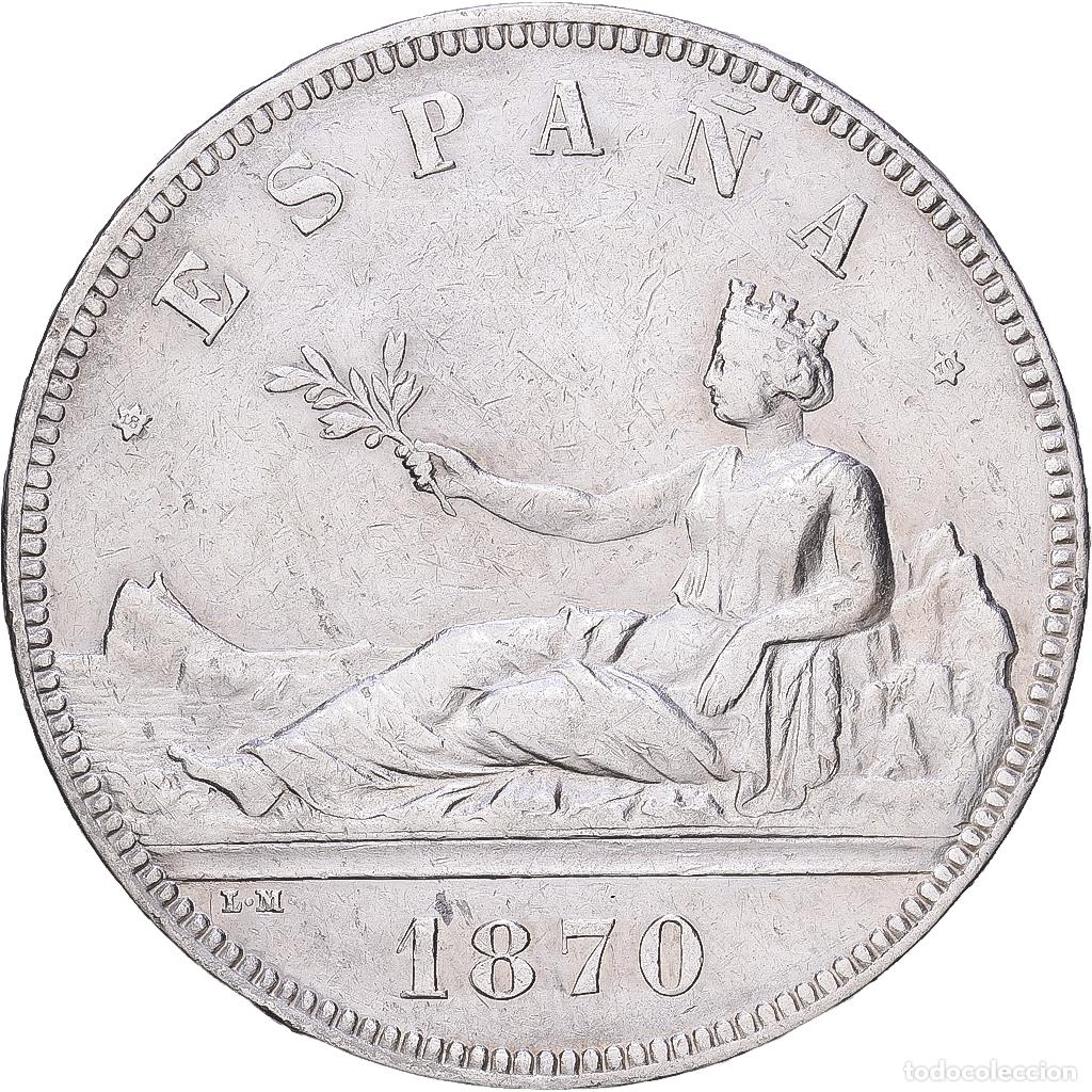 Monedas de Espa&ntilde;a: [#1118323] Espa&ntilde;a, Provisional Government, 5 Pesetas, 1870, Madrid, Plata, BC+, KM:655