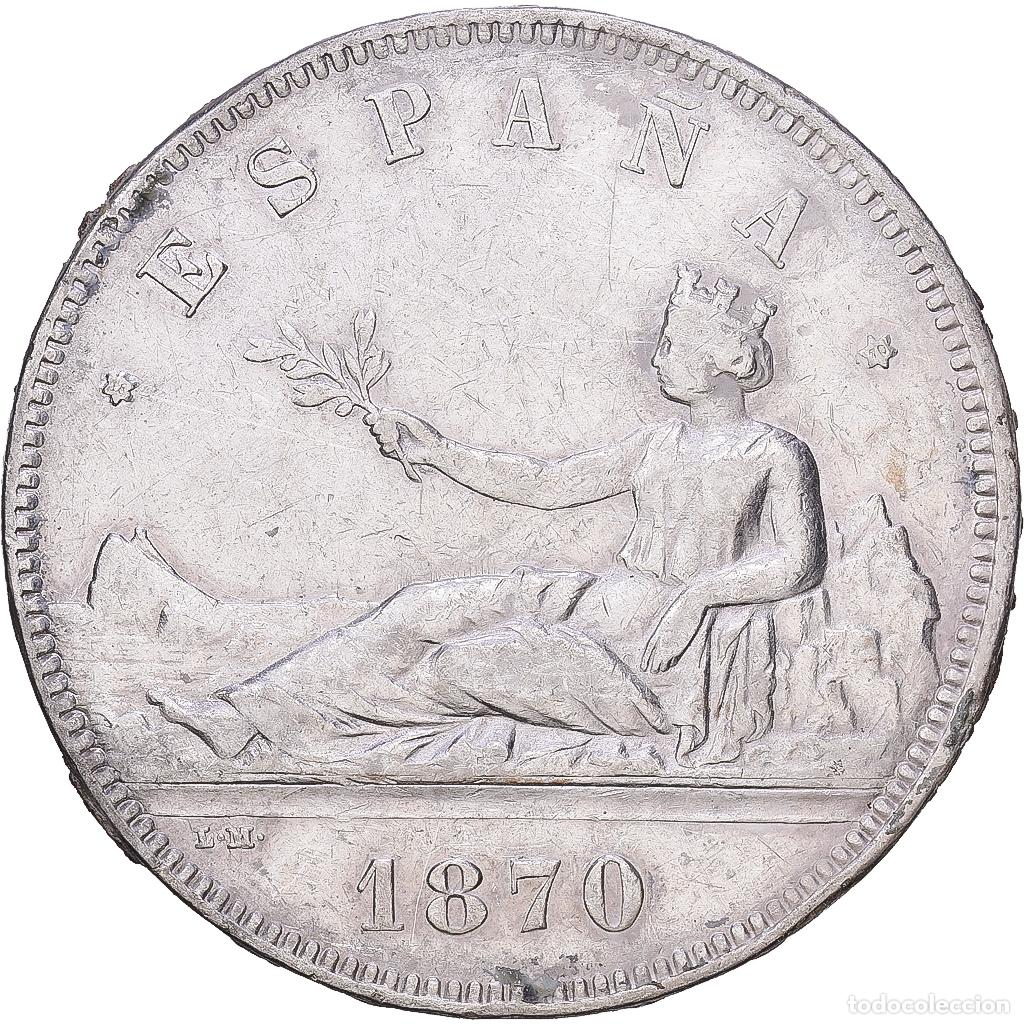 Monedas de Espa&ntilde;a: [#1118346] Espa&ntilde;a, Provisional Government, 5 Pesetas, 1870, Madrid, Plata, BC+, KM:655