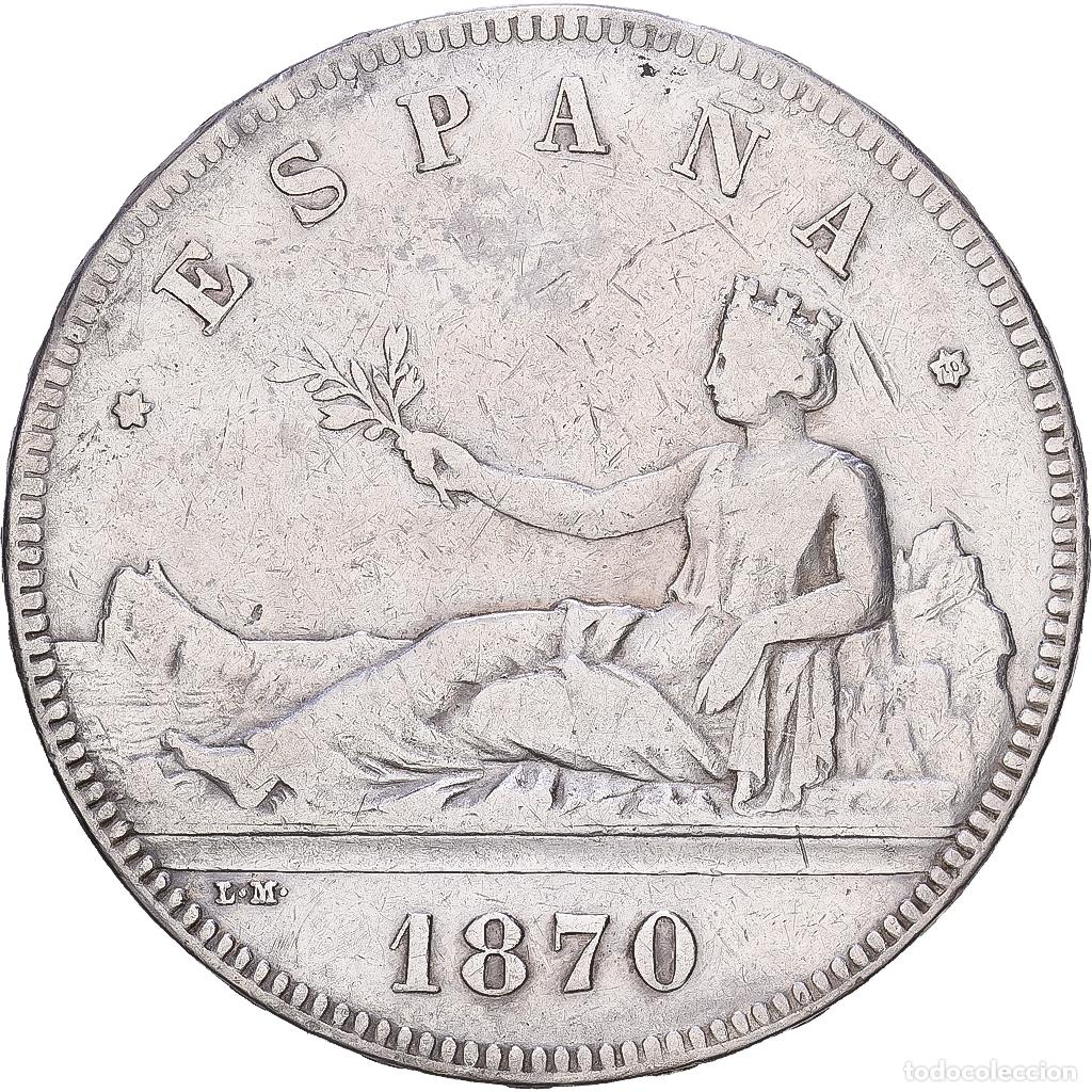 Monedas de Espa&ntilde;a: [#1118315] Espa&ntilde;a, Provisional Government, 5 Pesetas, 1870, Madrid, Plata, MBC, KM:655