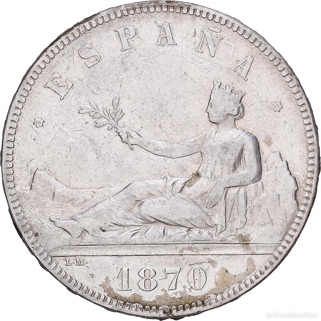 Coins of Spain: [#1118316] Espa&ntilde;a, Provisional Government, 5 Pesetas, 1870, Madrid, Plata, MBC, KM:655