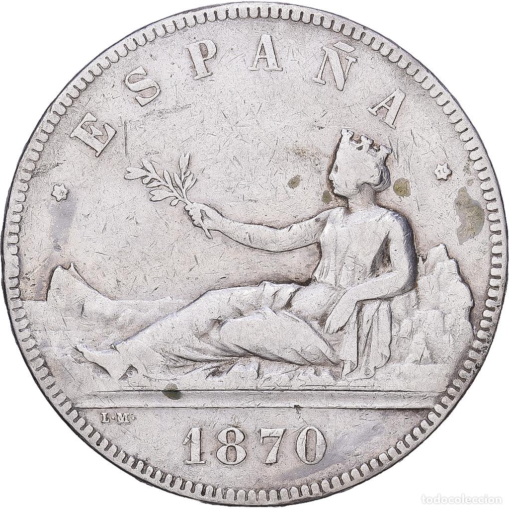 Monedas de Espa&ntilde;a: [#1118325] Espa&ntilde;a, Provisional Government, 5 Pesetas, 1870, Madrid, Plata, BC+, KM:655