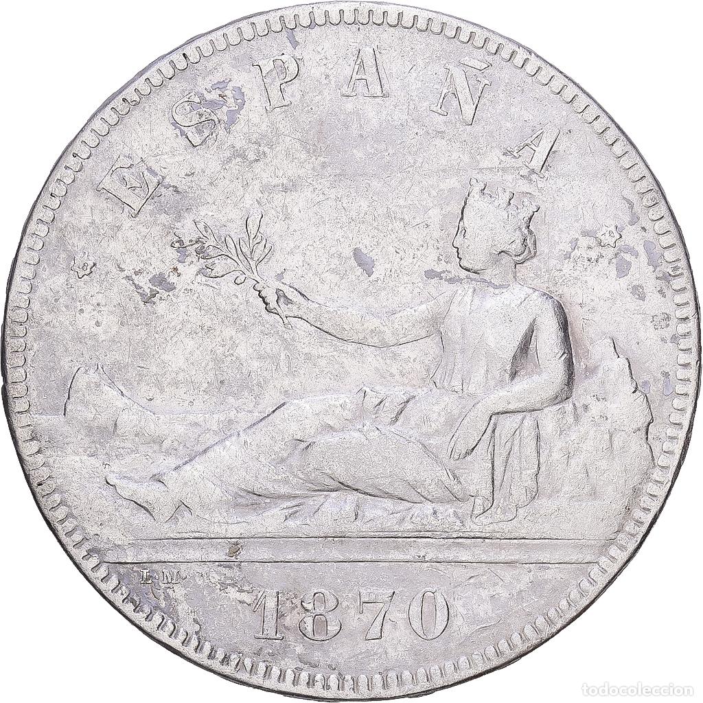 Monedas de Espa&ntilde;a: [#1118355] Espa&ntilde;a, Provisional Government, 5 Pesetas, 1870, Madrid, Plata, BC+, KM:655