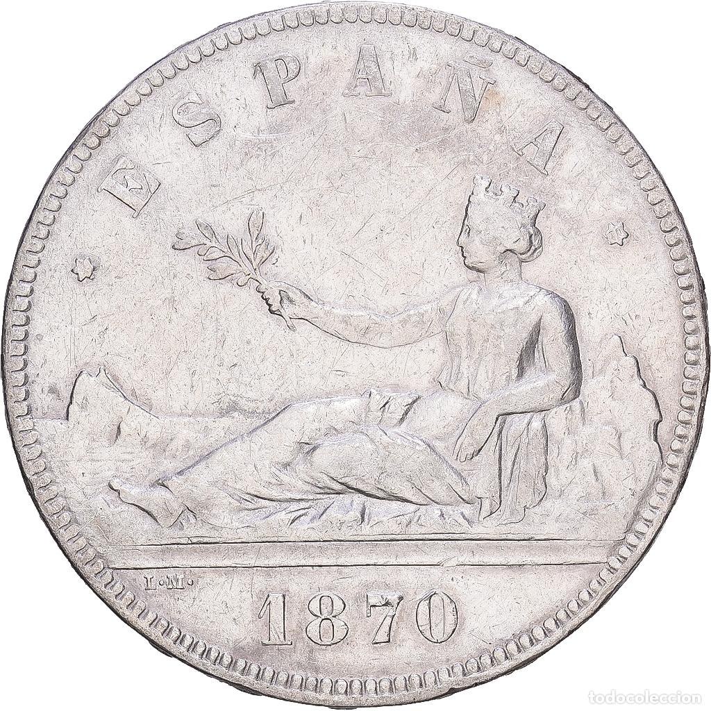 Monedas de Espa&ntilde;a: [#1118351] Espa&ntilde;a, Provisional Government, 5 Pesetas, 1870, Madrid, Plata, BC+, KM:655