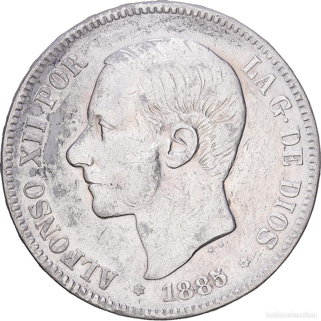 Monedas de Espa&ntilde;a: [#1118368] Espa&ntilde;a, Alfonso XII, 5 Pesetas, 1885, Madrid, Plata, BC+, KM:688