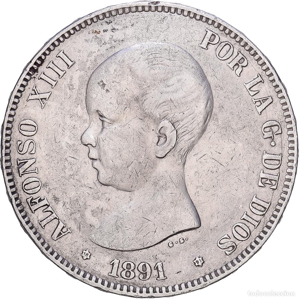 Monedas de Espa&ntilde;a: [#1118360] Espa&ntilde;a, Alfonso XIII, 5 Pesetas, 1891, Madrid, Plata, BC+, KM:689