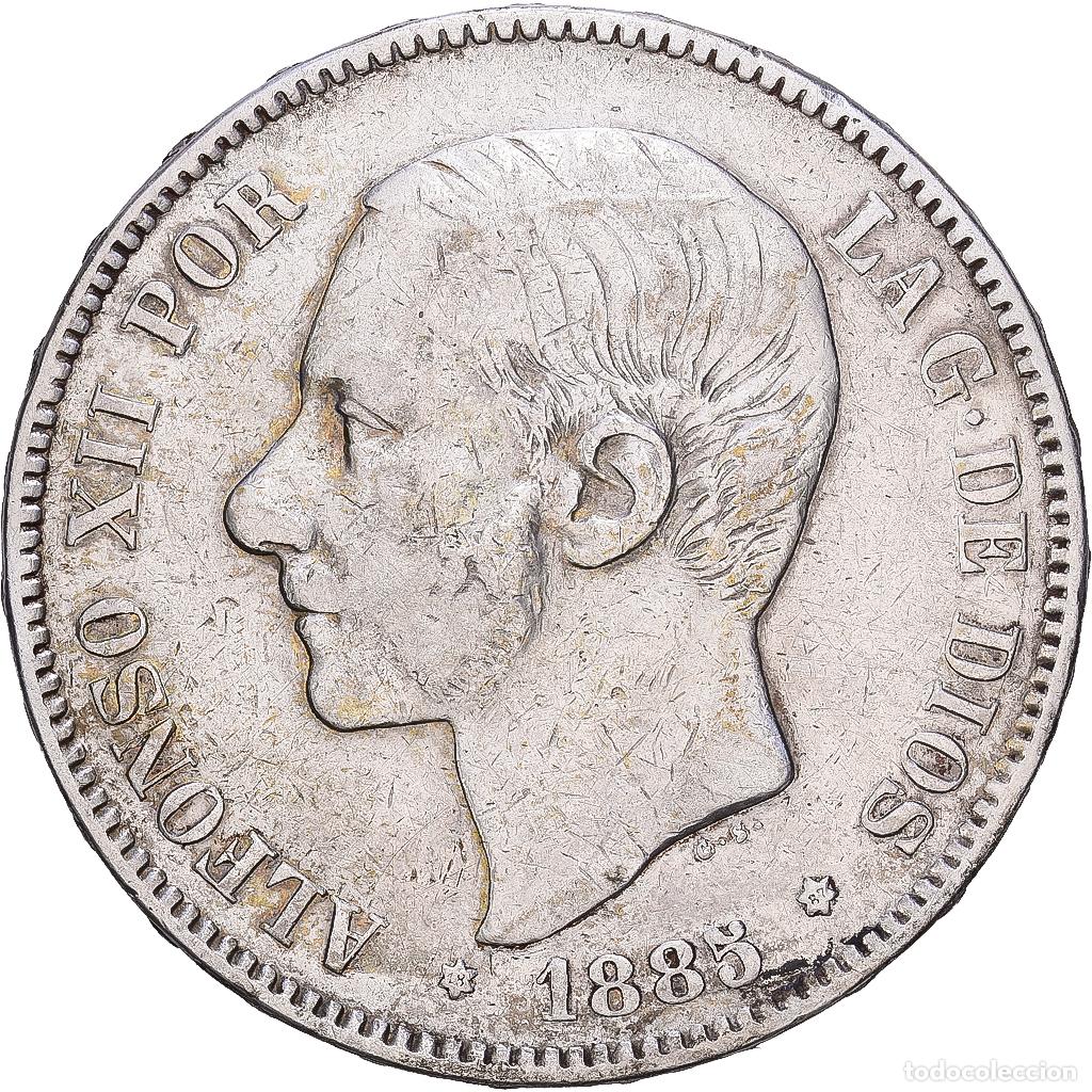 Monedas de Espa&ntilde;a: [#1118367] Espa&ntilde;a, Alfonso XII, 5 Pesetas, 1885 (87), Madrid, Plata, BC+, KM:688