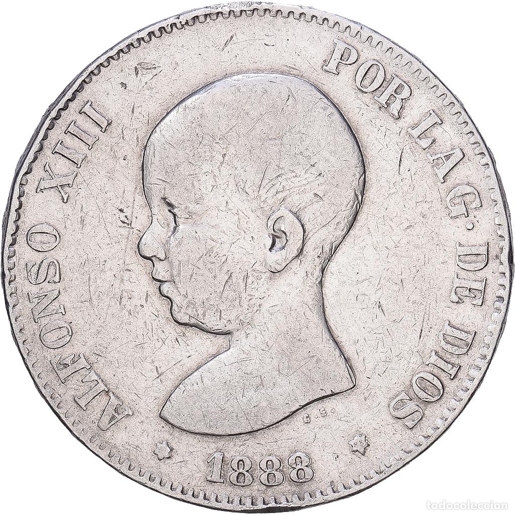 Monedas de Espa&ntilde;a: [#1168164] Espa&ntilde;a, Alfonso XIII, 5 Pesetas, 1888, Madrid, Plata, BC+, KM:689