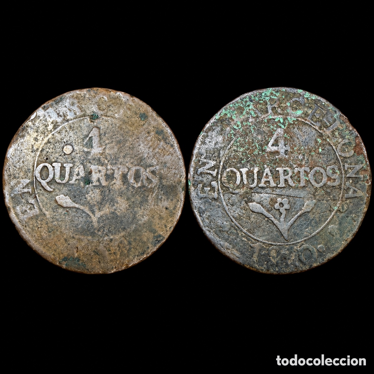 Monedas de Espa&ntilde;a: Lote dos monedas 4 Quartos Jos&eacute; Napole&oacute;n 1810/1812 Segovia