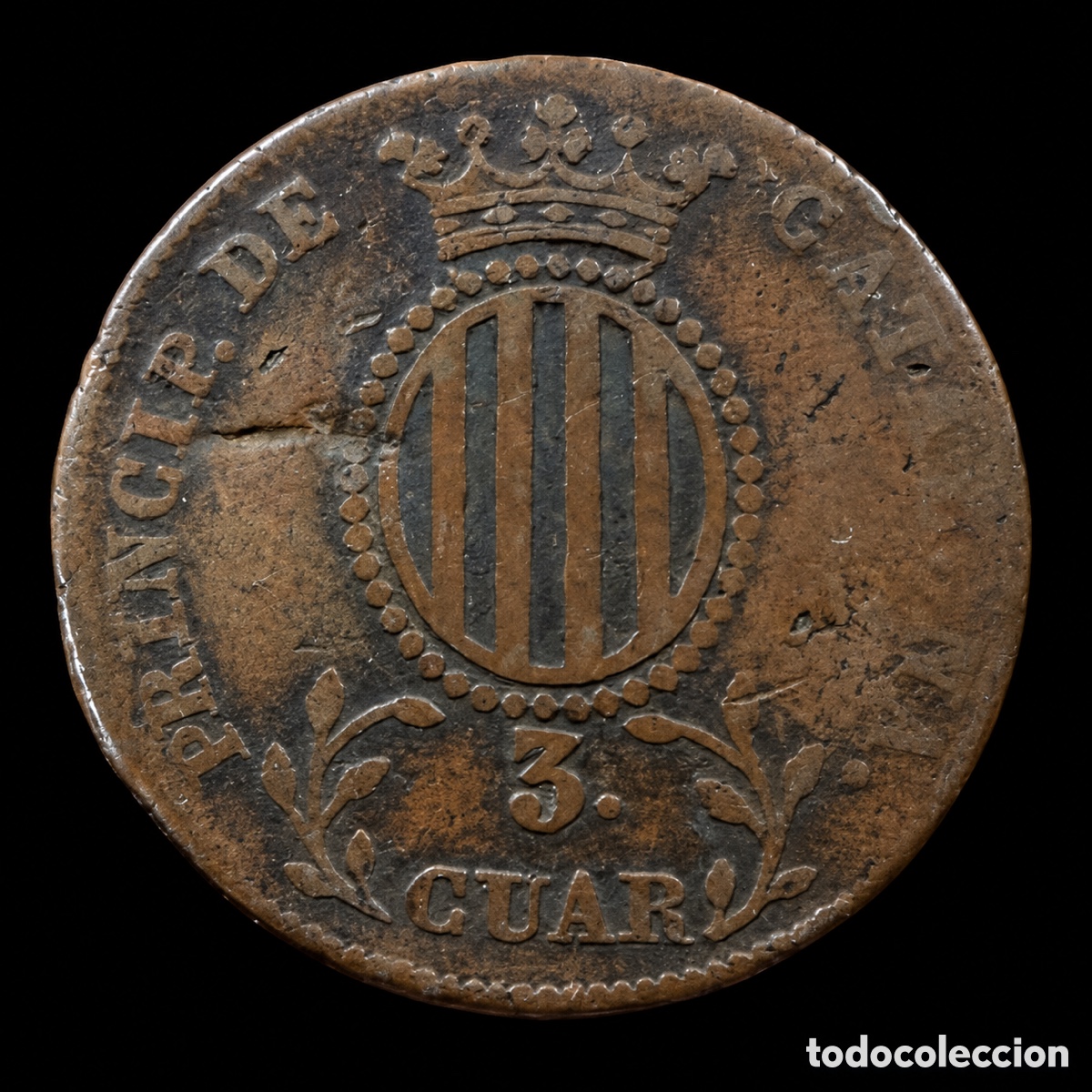 Monedas de Espa&ntilde;a: 3 Cuartos Isabel II 1837 Barcelona - Foto 2