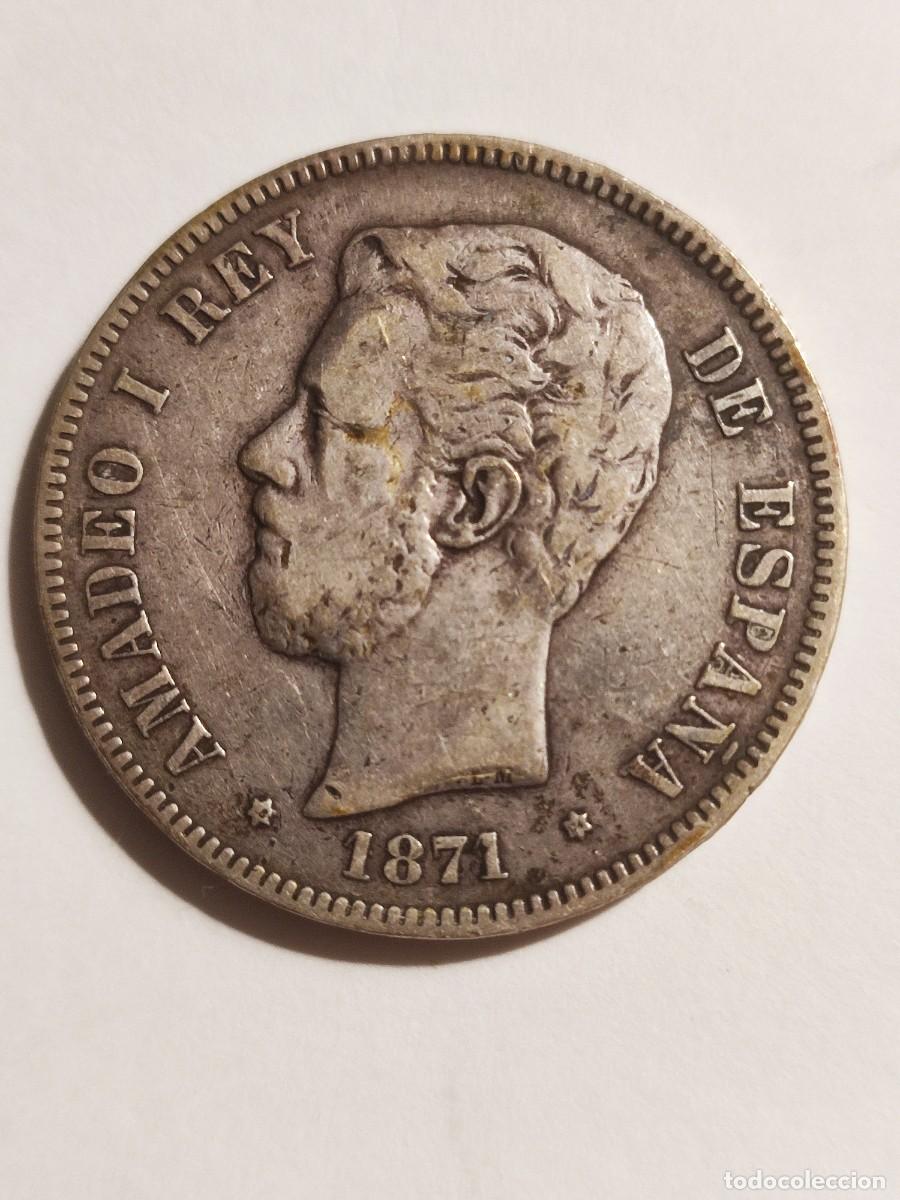 Monedas de Espa&ntilde;a: Moneda de 5 Pesetas de Amadeo I - A&ntilde;o 1871 con Estrellas *18-*74 - Plata (.900)
