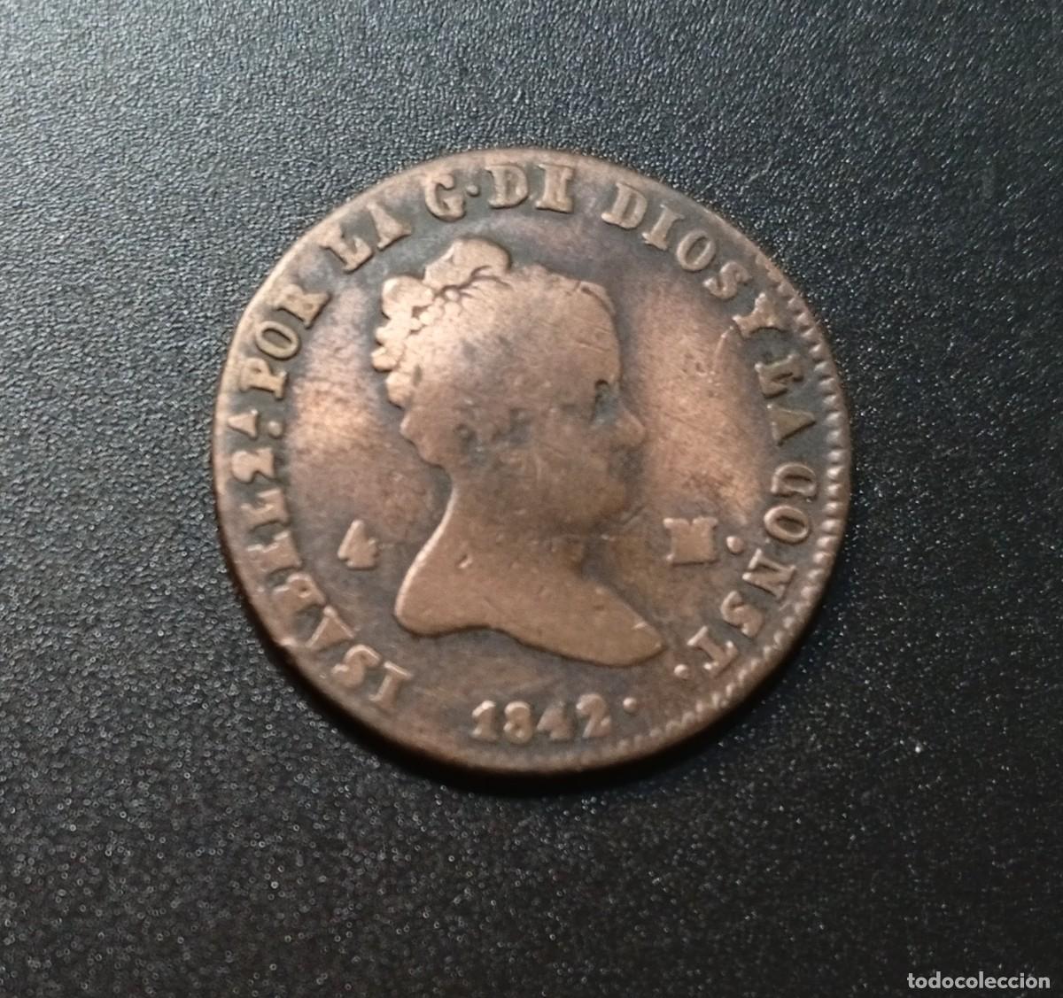 M&uuml;nzen von Spanien: ESPA&Ntilde;A 2 MARAVED&Iacute;ES 1842 ISABEL II KM#530 MBC SEGOVIA.