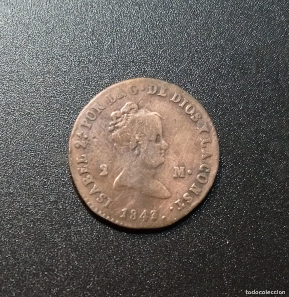 M&uuml;nzen von Spanien: ESPA&Ntilde;A 2 MARAVED&Iacute;ES 1843 ISABEL II KM#532 MBC.