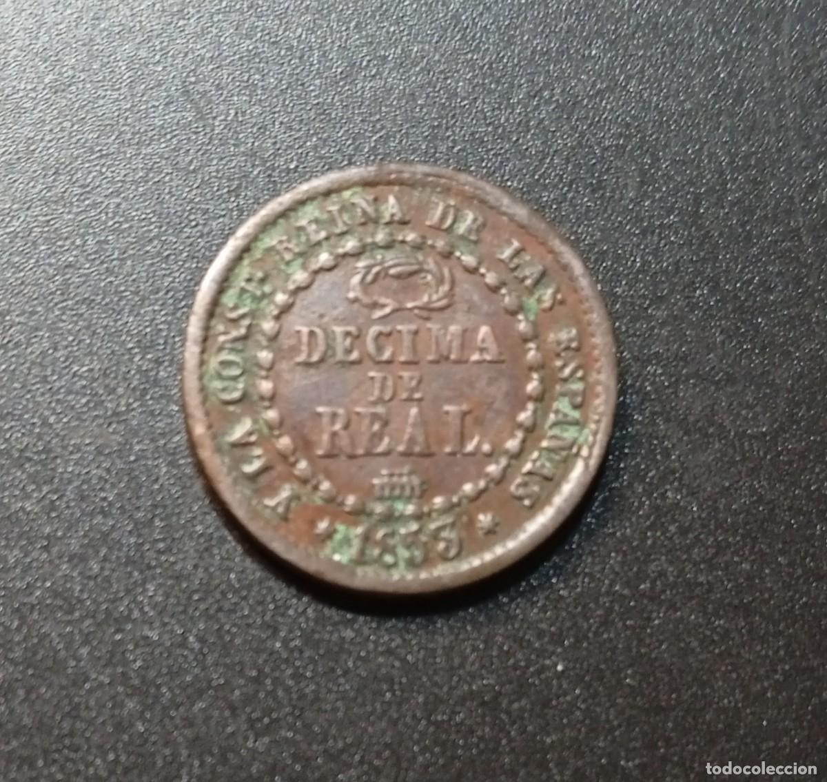 M&uuml;nzen von Spanien: ESPA&Ntilde;A 1/10 DECIMA DE REAL 1853 ISABEL II KM#590 MBC.
