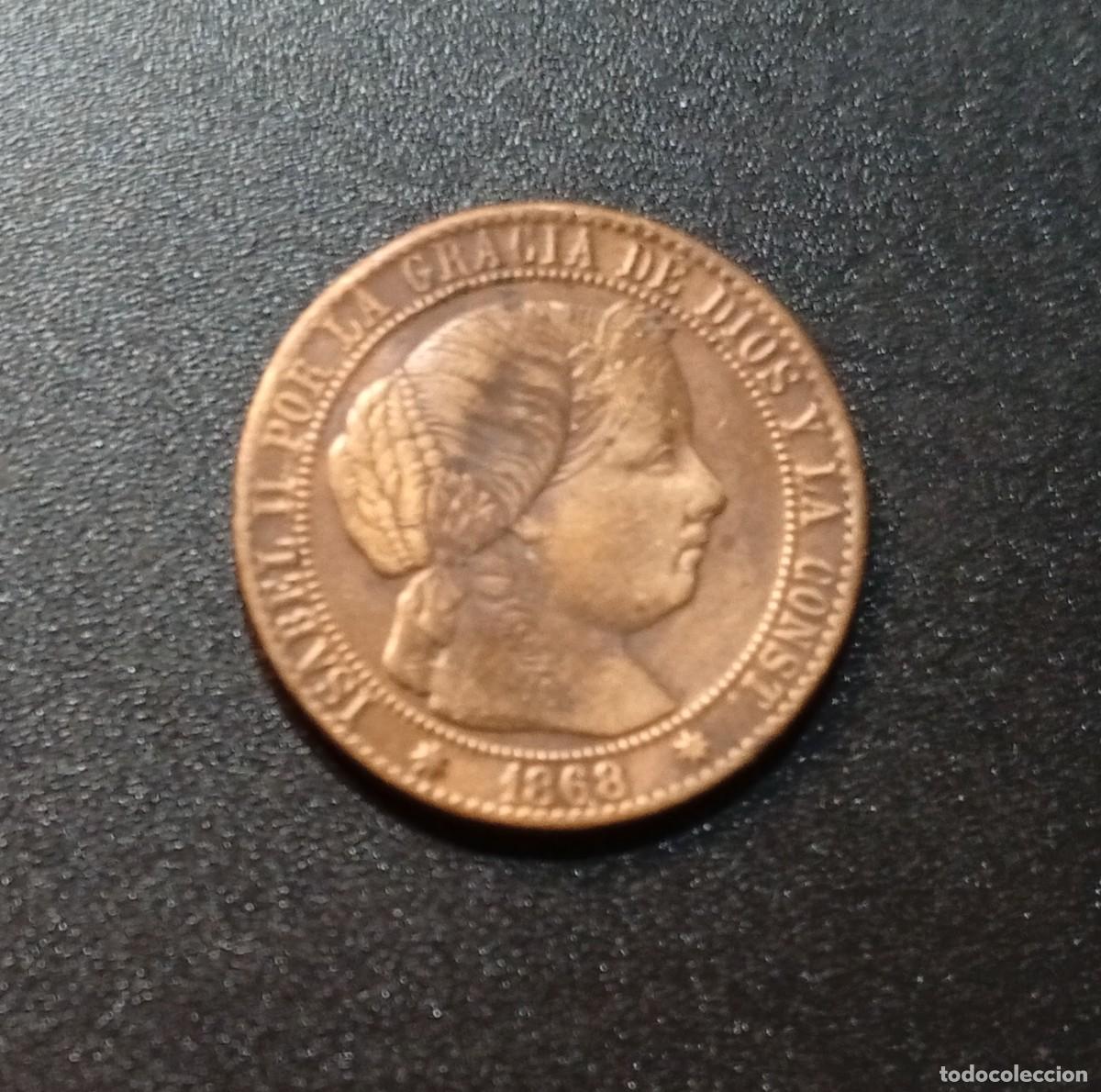 M&uuml;nzen von Spanien: ESPA&Ntilde;A 1 C&Eacute;NTIMO 1868 SEVILLA ISABEL II KM#633 MBC+.