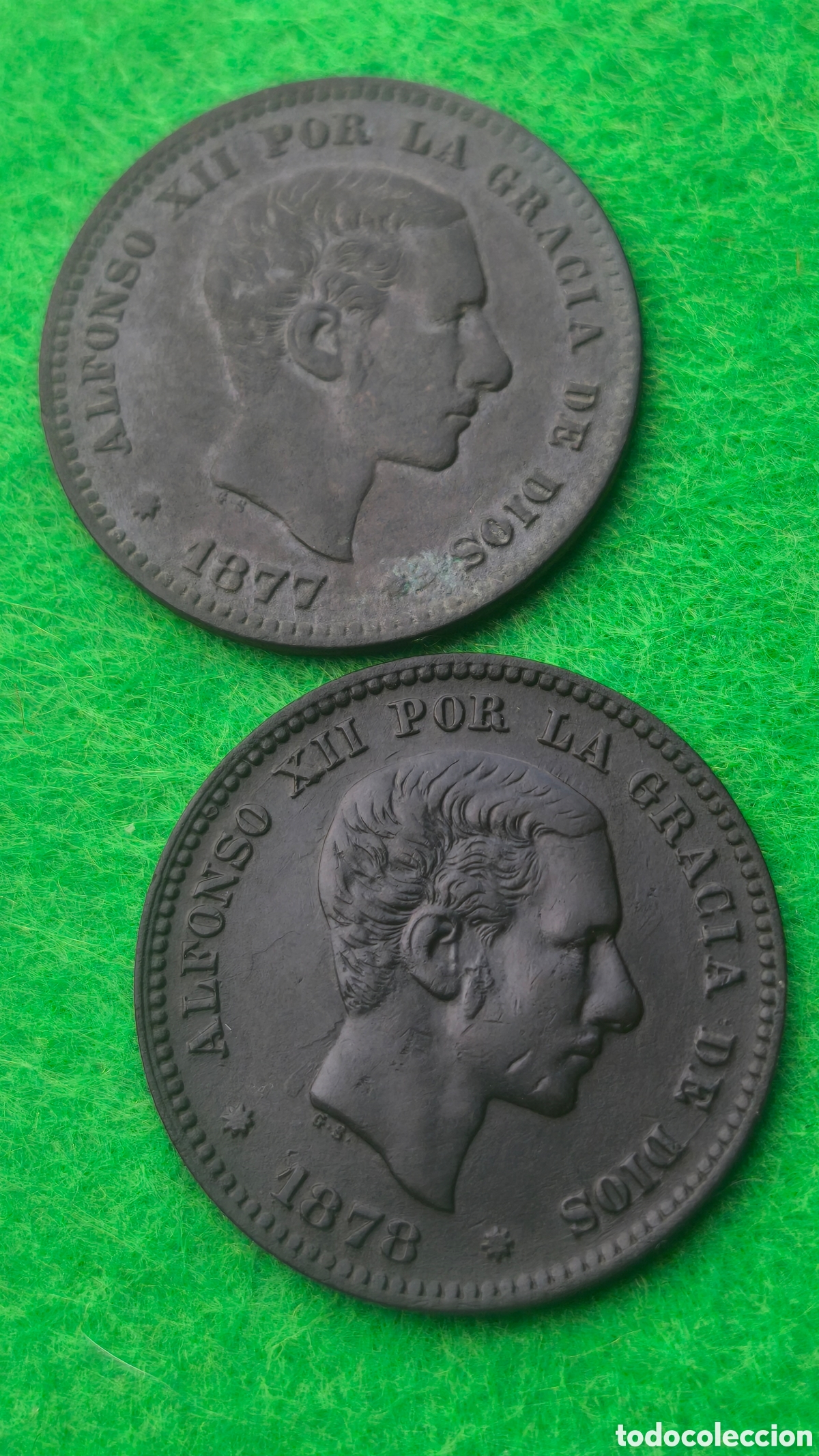 Monedas de Espa&ntilde;a: Alfonso XII 2 monedas 1877 1878 5 c&eacute;ntimos
