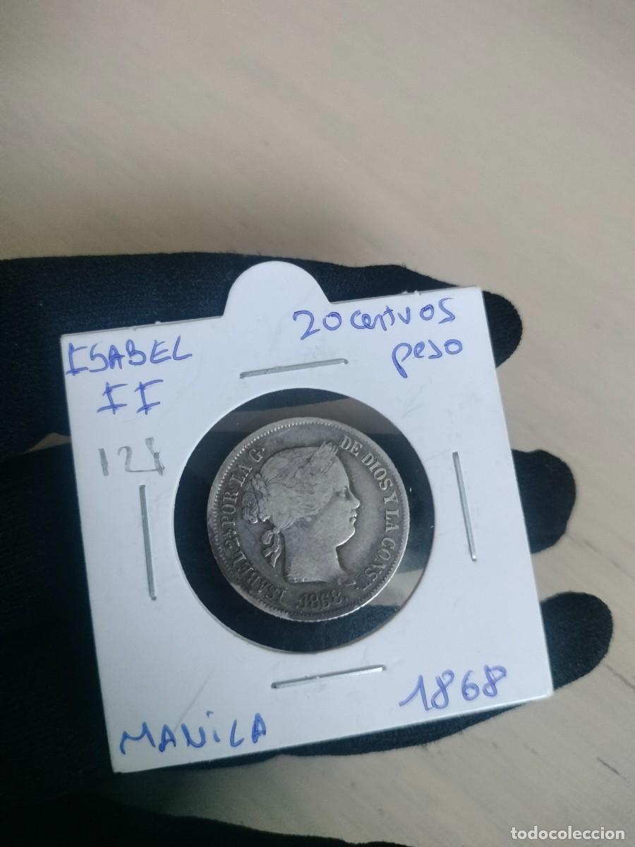 Moedas de Espanha: ​Moneda Filipinas Colonial - 20 C&eacute;ntimos de Peso Isabel II (1868)