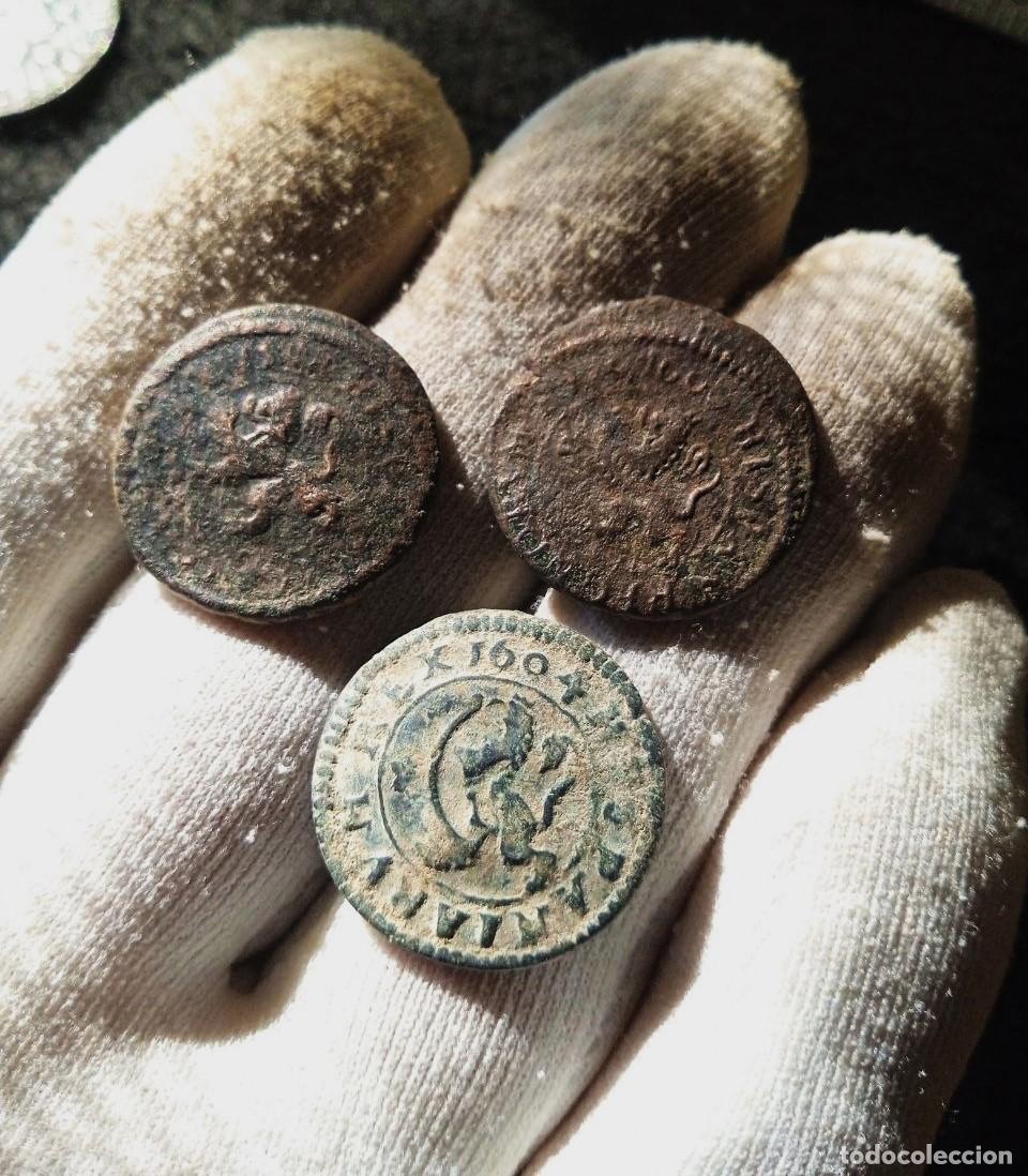 Monedas de Espa&ntilde;a: Bonito lote de 3 monedas de los austrias, tipo 4 maravedis