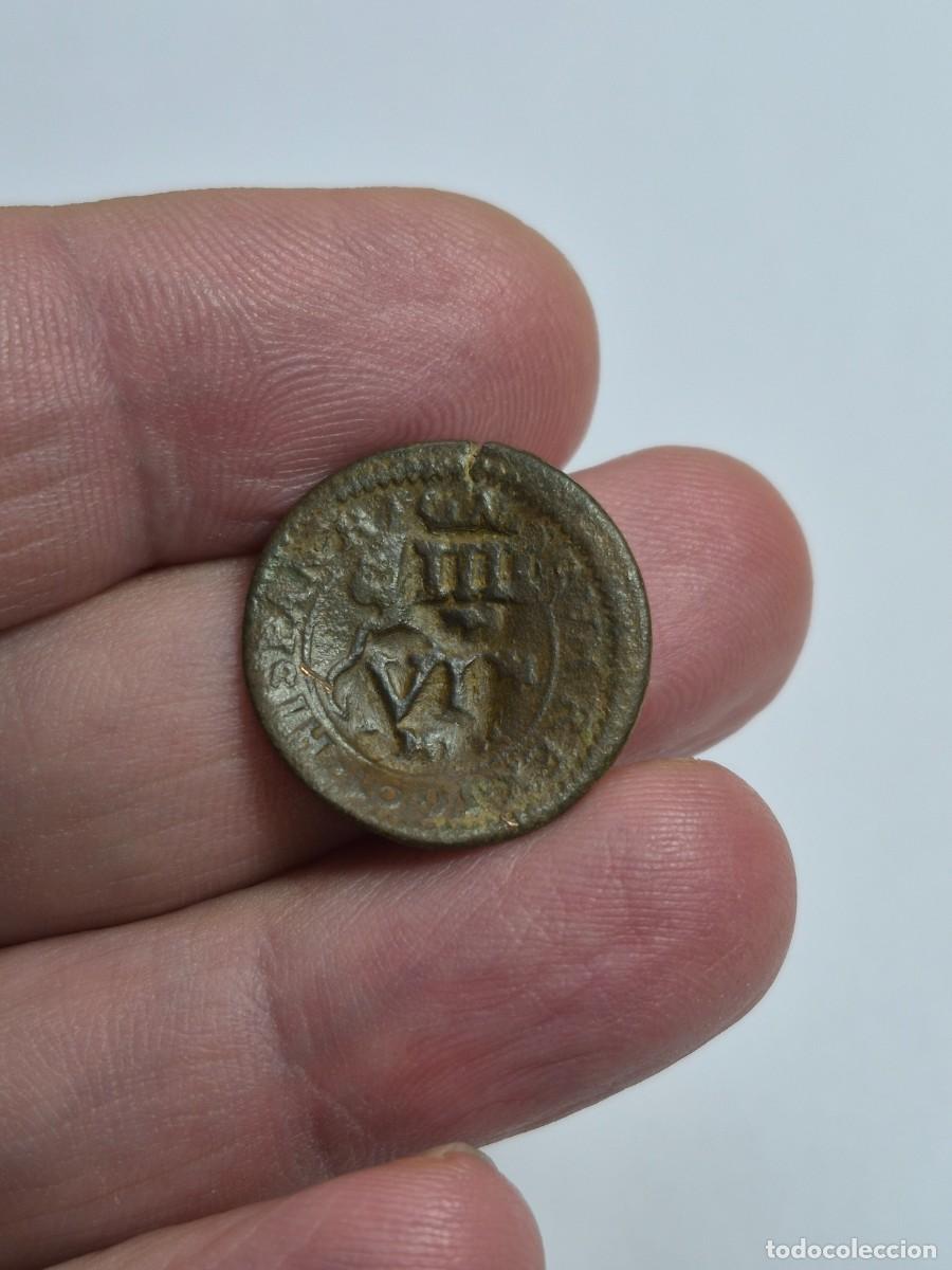 Monedas de Espa&ntilde;a: NT/ FELIPE IV BONITO DOBLE RESELLO CECAS SOBRE 4 MARAVEDIES RIEL SEGOVIA (E1601)