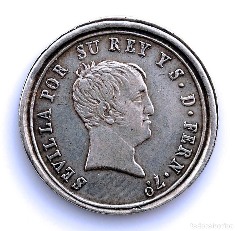 Monedas de Espa&ntilde;a: SC-Spain. Fernando VII. 1 real 1823 Sevilla &rdquo;Cabez&oacute;n&rdquo; . MBC+/VF+ Plata 3,59 g.