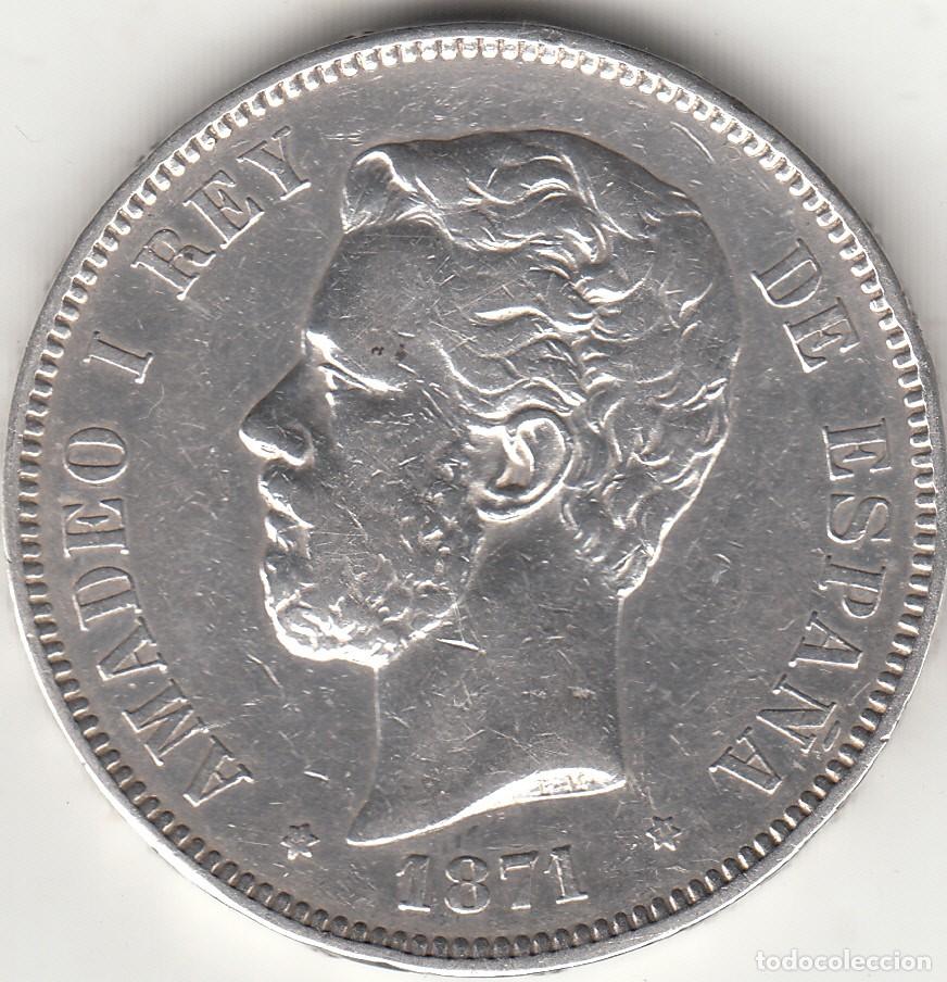 Moedas de Espanha: AMADEO I: 5 PESETAS 1871 SDM - ESTRELLAS 18-71 / PLATA