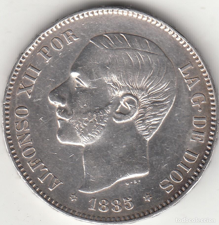 Moedas de Espanha: ALFONSO XII: 5 PESETAS 1885 MSM - ESTRELLAS 18-87 / PLATA