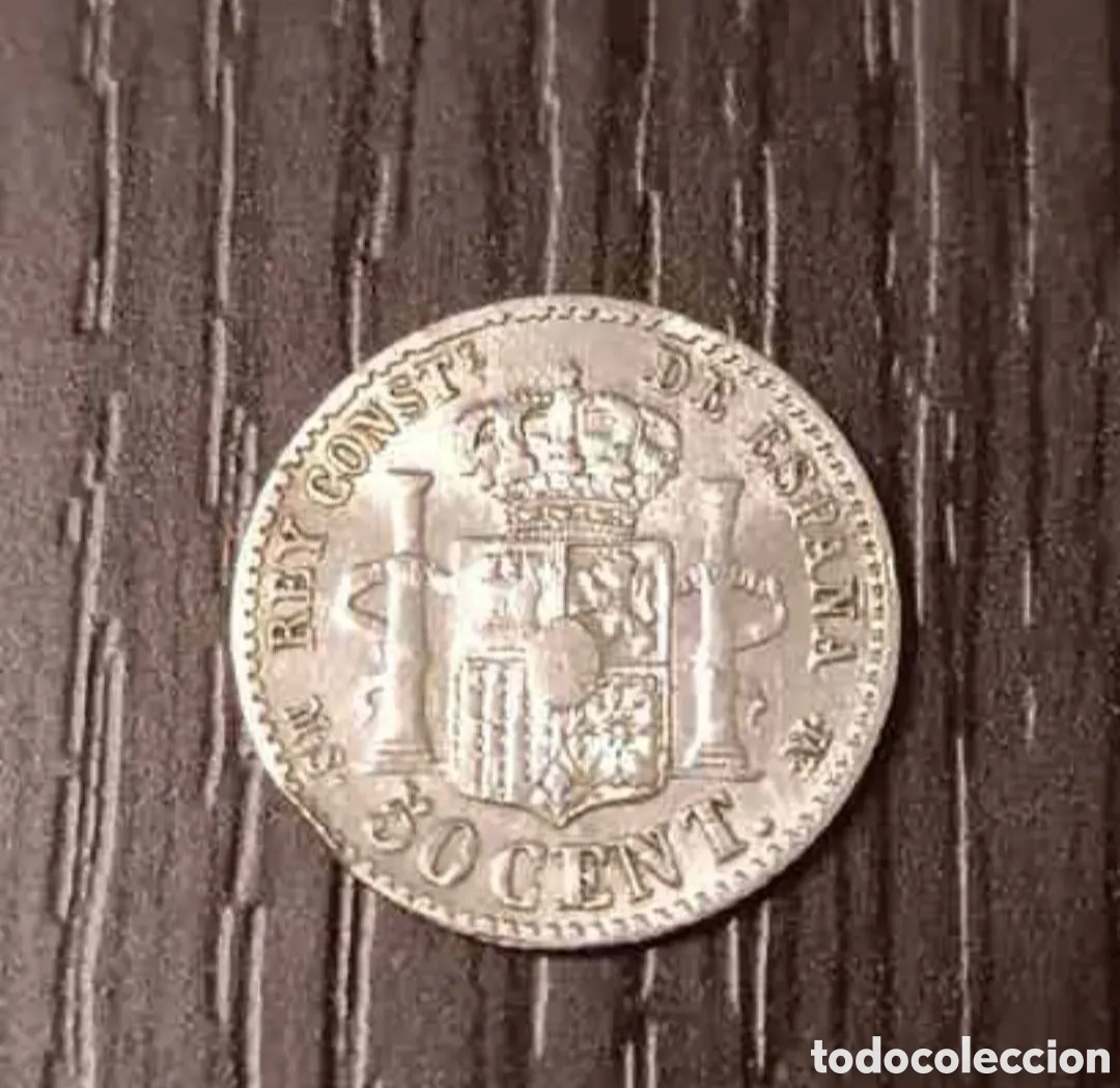 Monedas de Espa&ntilde;a: Antigua Moneda 50 c&eacute;ntimos Alfonso XII - Foto 4