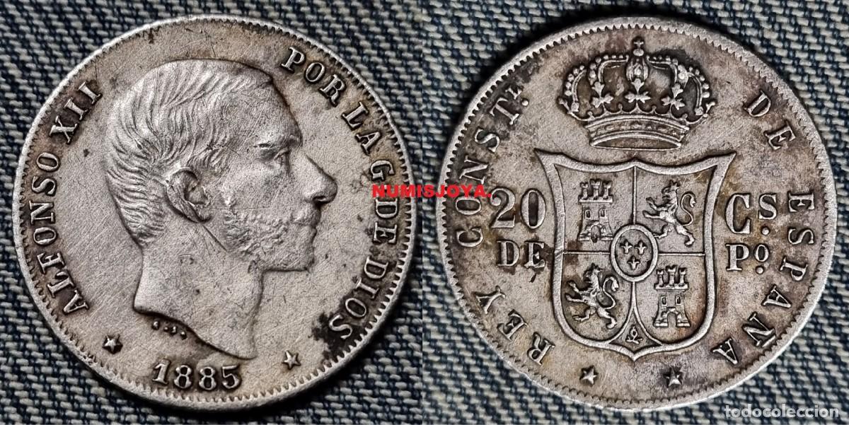 Monedas de Espa&ntilde;a: Filipinas 20 centavos de Peso Plata. Alfonso XII a&ntilde;o 1885 ceca MANILA. 5,14 gr. BONITA.
