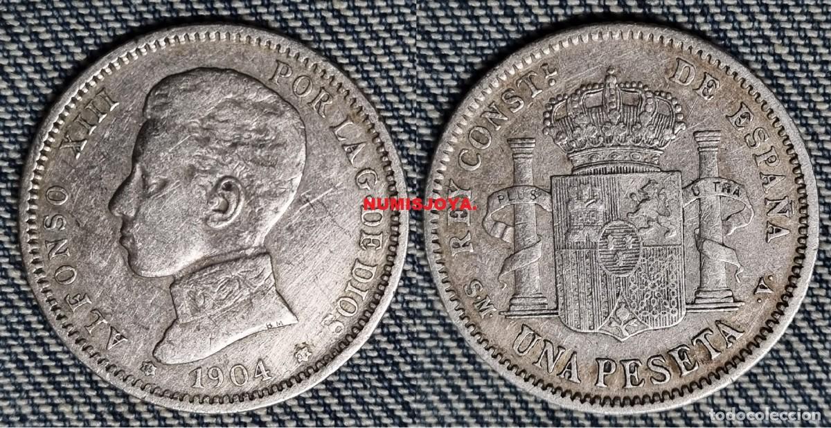 Monedas de Espa&ntilde;a: Alfonso XIII 1 peseta Plata a&ntilde;o 1904*1904 SM V. Peso actual 4,95 gr. ACEPTABLE MONEDA.