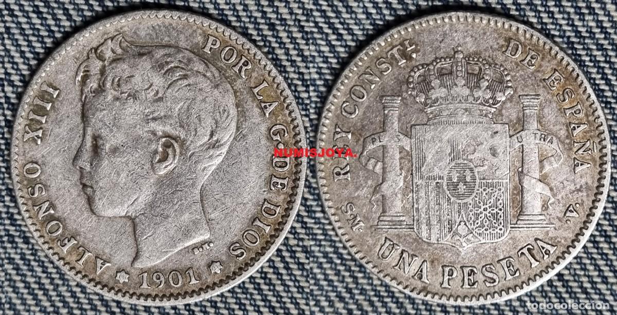 Monedas de Espa&ntilde;a: Alfonso XIII 1 peseta Plata a&ntilde;o 1901*1901 SM V. Peso actual 4,92 gr.