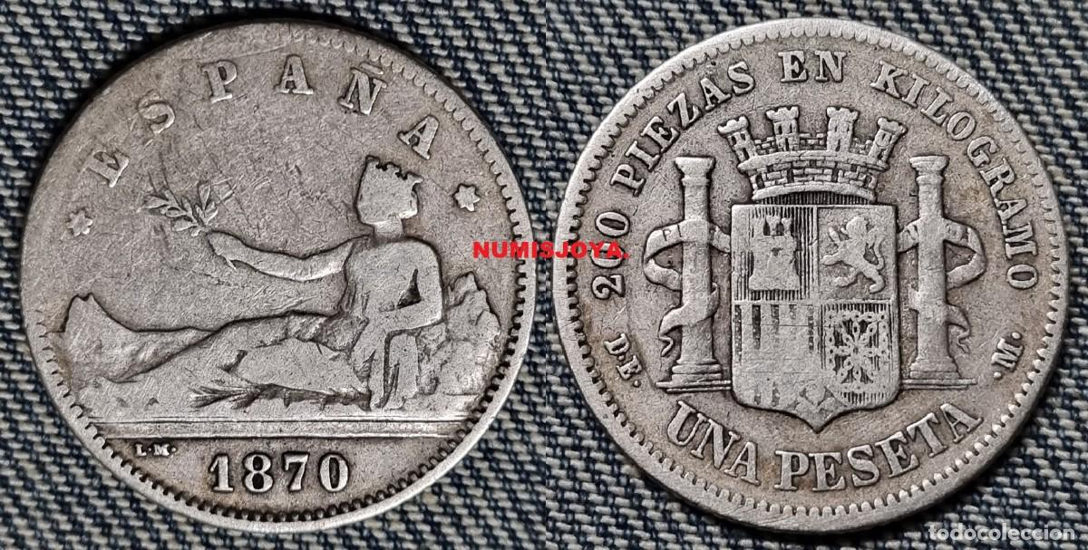Monedas de Espa&ntilde;a: ESPA&Ntilde;A Gobierno Provisional 1 peseta Plata a&ntilde;o 1869 DE M. Peso actual 4,82 gr.