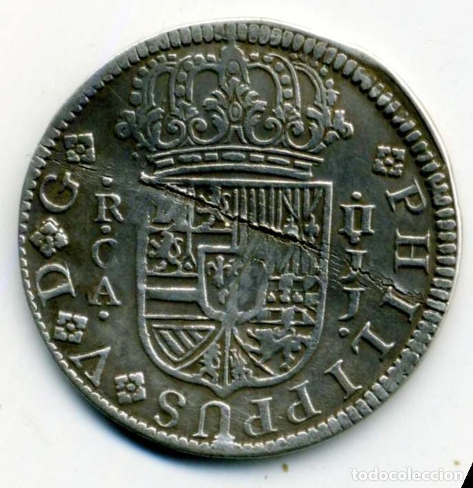 Monedas de Espa&ntilde;a: XS- FELIPE V 2 Reales 1725 CUENCA - JJ Golpe central