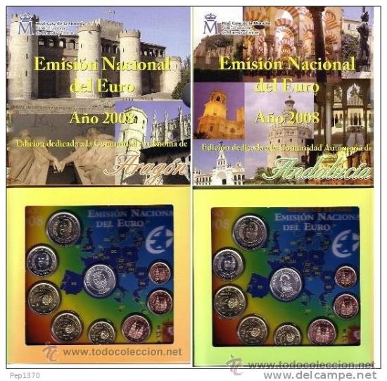 Euros: 2 ESTUCHES OFICIALES DE 2008 DE LA F.N.M.T. (ANDALUCIA Y ARAGON)