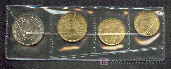 Euros: 4 monedas diferentes de la serie euros en prueba. Valores 2 euros, 50, 20 y 10 cts. No circuladas