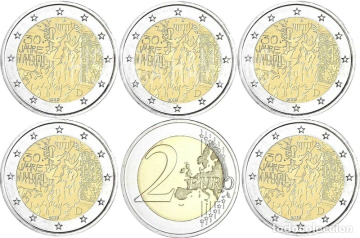 Euros: Alemanial 5 x 2 euros 2019 ADFGJ Conm. 30 A&ntilde;os Caida Muro de Berl&iacute;n- SIN CIRCULAR -