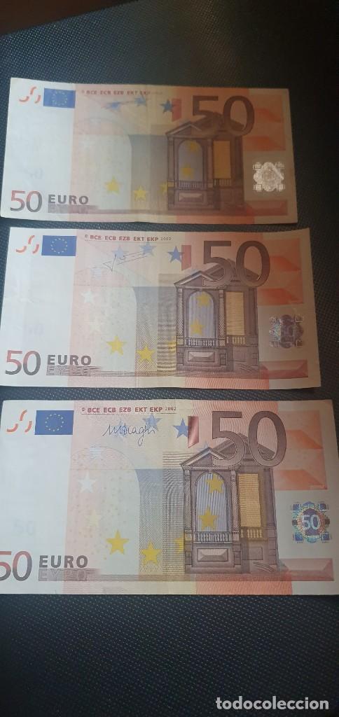 Euros: 3 billetes de 50e con las 3 firmas
