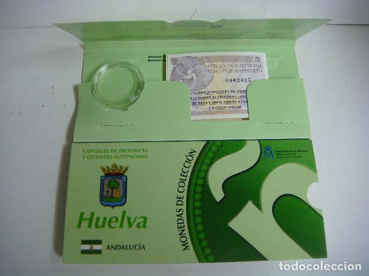 Euros: ESTUCHE VACIO MONEDAS DE 5 EUROS ( HUELVA ) LLEVA EL CERTIFICADO Y CAPSULA