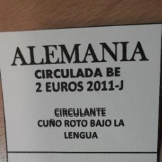 Euros: 10-00716 - ALEMANIA -2 €- 2011-J - CUÑO ROTO BAJO LA LENGUA. Lote 264837629