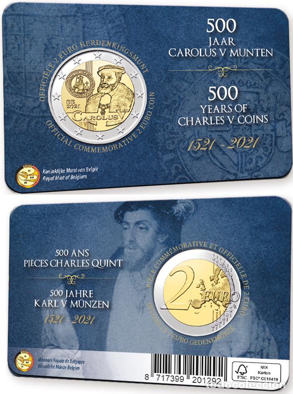 Euros: BELGICA 2021. COINCARD DE MONEDA DE 2 EUROS DE CARLOS V. VERSION ALEMANA